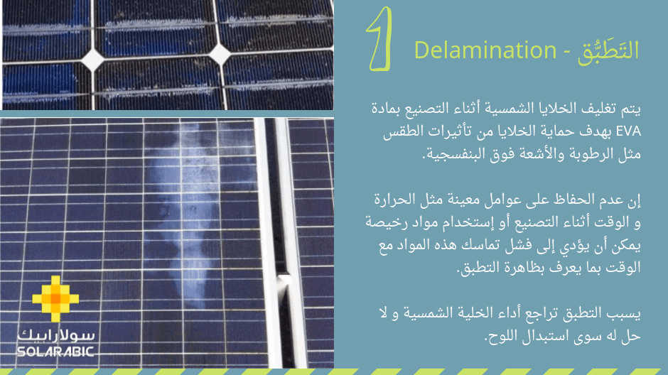  سلسلة الأضرار التي تلحق بالألواح الشمسية: التَطَبُّق Delamination