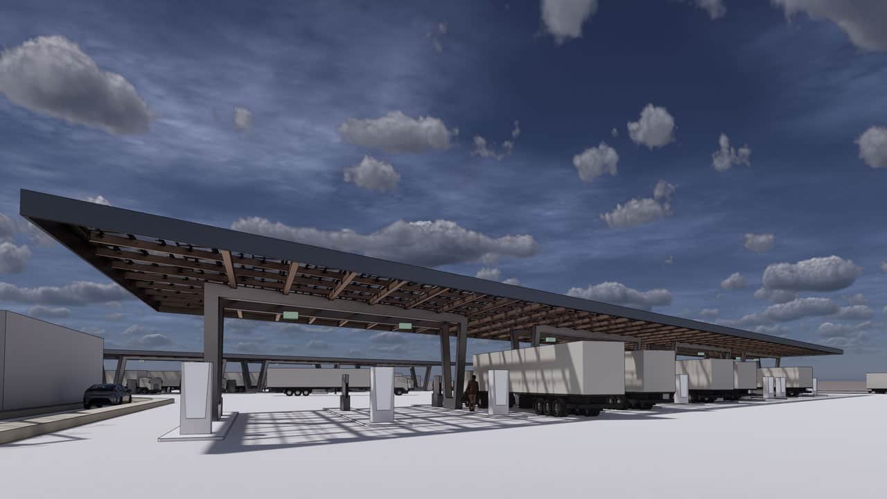  الولايات المتحدة الأمريكية: بناء أول محطة استراحة مخصصة للشاحنات الكهربائية مرفقة بمحطة طاقة شمسية 25 ميجاواط