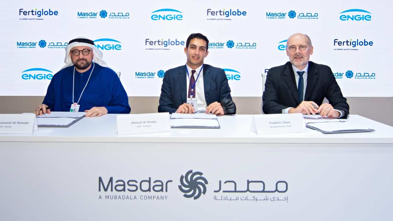  الإمارات: توقيع اتفاقية بين مصدر وانجي وفرتيجلوب لتطوير الهيدروجين الأخضر وإنتاج الأمونيا الخضراء