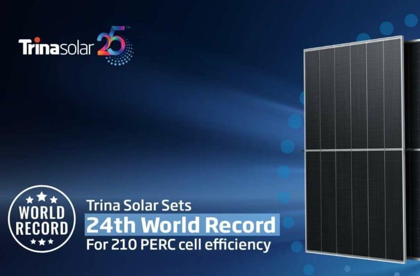  ترينا سولار تسجل رقماً قياسياً عالمياً للمرة الـ24 والخلايا الشمسية بقياس 210 ملم بتقنية PERC تحقق كفاءة بنسبة 24.5%