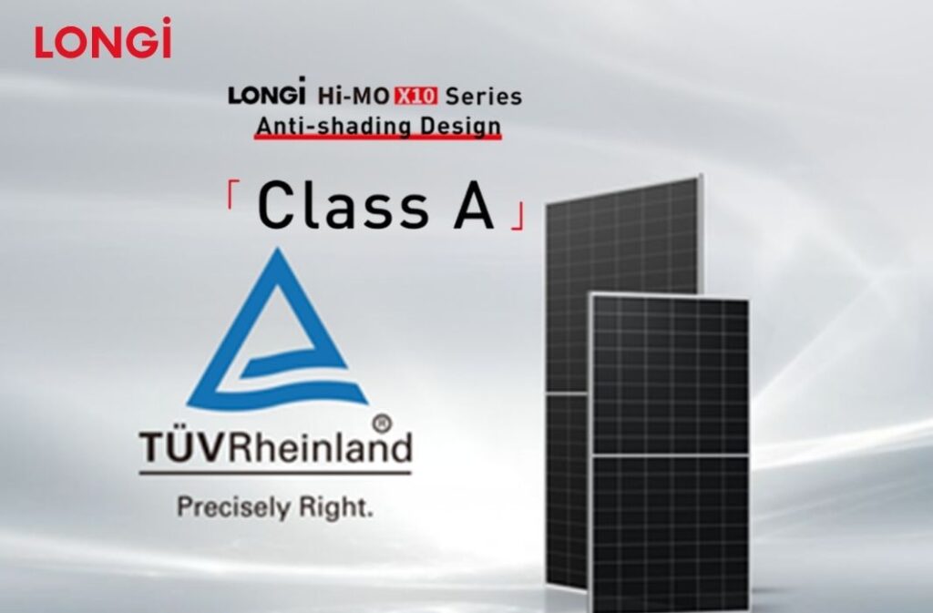 ألواح لونجي Hi-MO X10 تحصل على شهادة الفئة (A) لمقاومة التظليل من TÜV Rheinland
