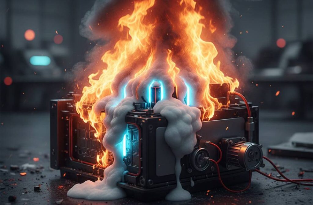 اخماد حرائق بطاريات السيارات الكهربائية