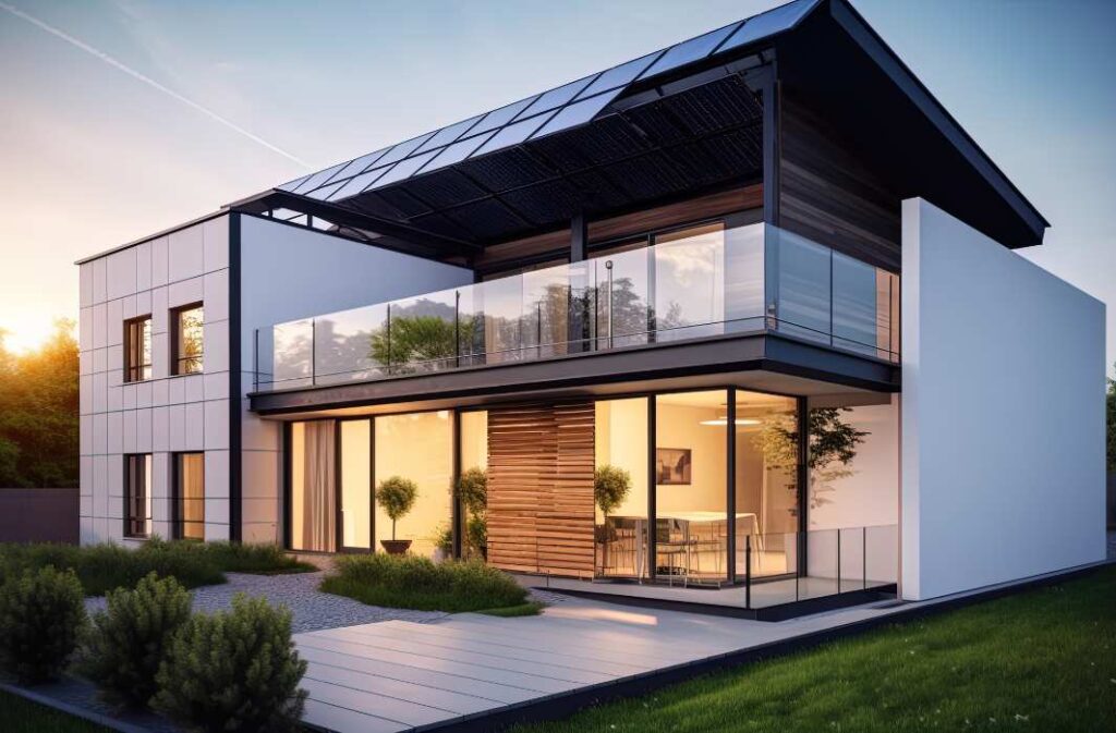 منزل مغطى بالألواح الشمسية