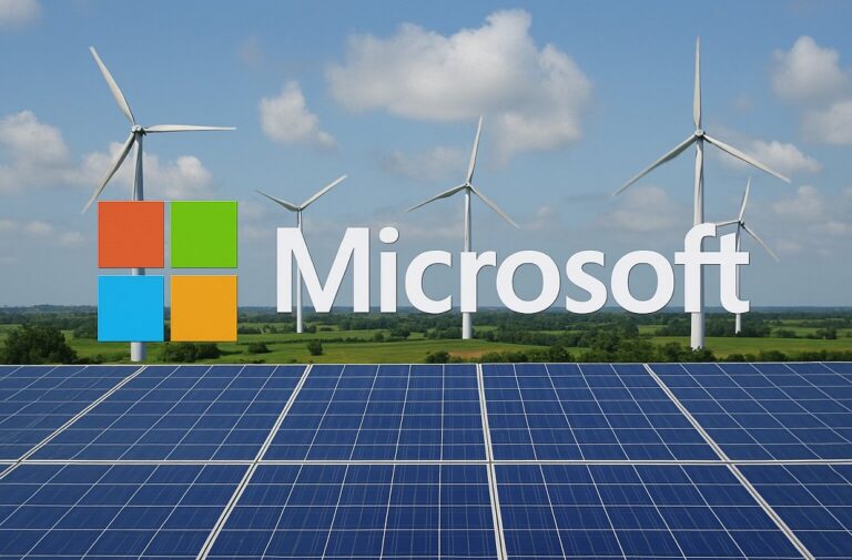 شعار مايكروسوفت مع الطاقة المتجددة